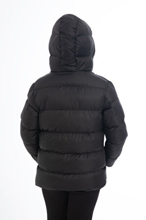 Kız Çocuk Polarlı Kürklü Kapüşonlu Su Geçirmez Rüzgara Dayanıklı Cepli Şişme Kışlık Mont