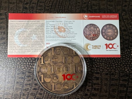 Darphane Türkiye Cumhuriyeti'nin 100.Yılı Bronz Hatıra Parası "TÜRKİYE YÜZ YILI"