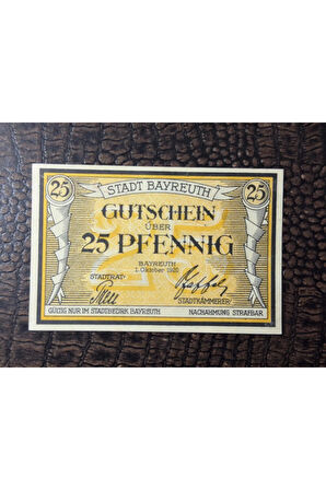 Alman Reich Dönemi Acil Durum Parası Deutschland Notgeld Bayreuth 25 Pfennig Kağıt Para Schein Ç