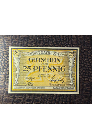 Alman Reich Dönemi Acil Durum Parası Deutschland Notgeld Bayreuth 25 Pfennig Kağıt Para Schein Ç