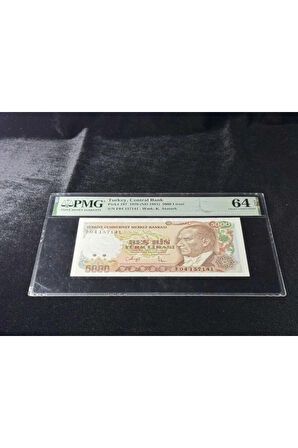 Türk Lirası PMG 64 EPQ CHOİCE UNC ÇİL 5.000 Lira P 197 1970 (ND 1981) S/N F04 7. Emisyon 3. Tertip