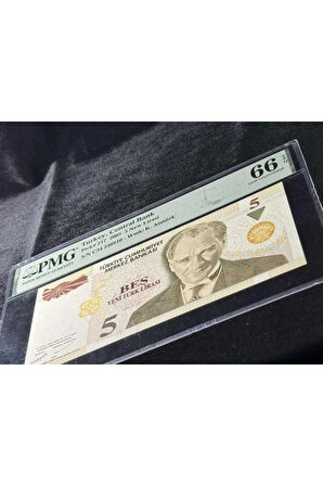Yeni Türk Lirası PMG 66 EPQ GEM UNC ÇİL 5 Lira P 217 2005 S/N C34 8. Emisyon 1. Tertip