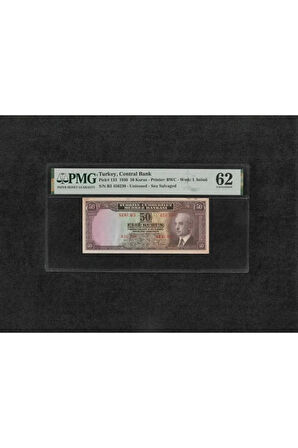 Sertifikalı Pmg 62 Unc Çil Inönü Batan Gemi 50 Elli Kuruş P 133 1930 S/n B3 450230 / 2. Ems