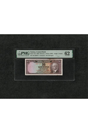 PMG 62 UNC ÇİL İnönü Batan Gemi 50 Kuruş P 133 1930 S/N A6 293012/13 2. EMS SERİ TAKİPLİ