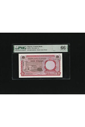 1 Nigerian Pound Nijerya P8 ND 1967 PMG 66 EPQ GEM UNC ÇİL SN B/61 923134