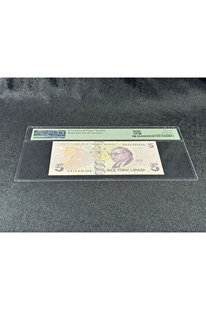 Türk Lİrası 5 TL Tekrarlanan Rakamlar SN C513 53 53 53 P 222c 2009 (ND2017) PMG 66 EPQ GEM UNC Çİ