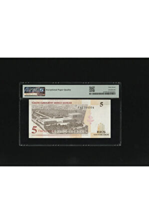 Beş Yeni Türk Lirası 5 YTL P217 2005 PMG 67 EPQ SUPERB GEM UNC S/N F82 204354 8. EMS 1. Tertip