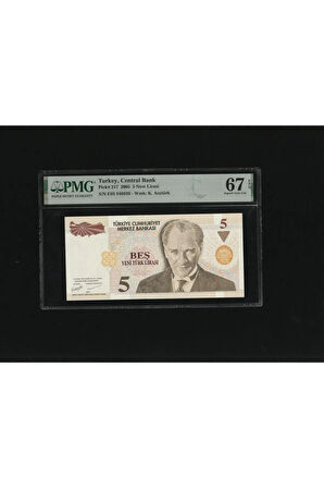 Beş Yeni Türk Lirası 5 YTL P217 2005 PMG 67 EPQ SUPERB GEM UNC S/N E05 946939 8. EMS 1. Tertip