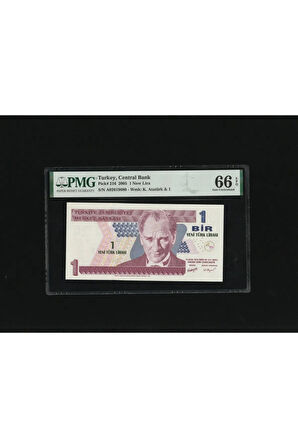 Bir Yeni Türk Lirası 1 YTL P216 2005 PMG 66 EPQ GEM UNC S/N A29619828 / 8.EMS 1. Tertip