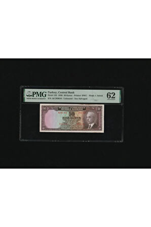 PMG 62 UNC ÇİL İnönü Batan Gemi 50 Kuruş P 133 1930 S/N A6 293015/16 2. EMS SERİ TAKİPLİ