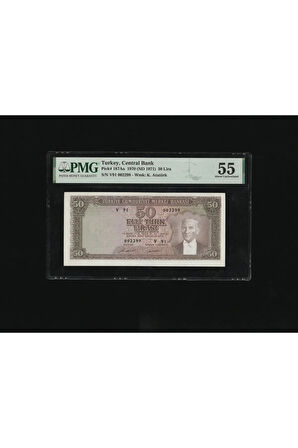 PMG 55 ELLİ Türk Lirası 50 TL 1970 (ND 1971) P 187Aa S/N V91 002299 5. EMS 7. T ÇA