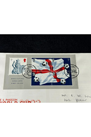 Futbol temalı 2002 Dünya Kupası İngiltere İlk Gün Zarfı Royal Mail FDC postadan geçmiş