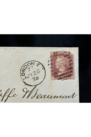 İngiltere Klasik Dönem 1876 Victoria Dönemi Red Penny Pullu Zarf postadan geçmiş