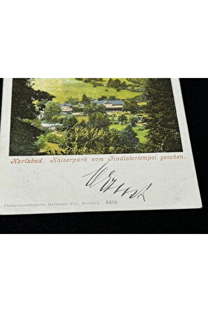 1900 yıllara ait Posta Kartı Avusturya 5 Heller Pullu Karlsbad Kaiserpark görselli