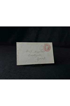 İngiltere Klasik Dönem 1878 Victoria Dönemi Pink Penny kendinden Pullu Antiye Zarf postadan geçmiş