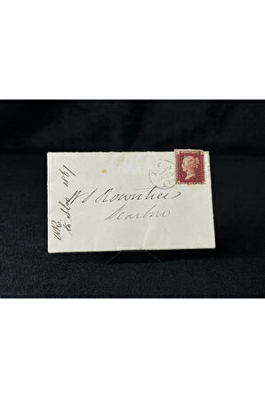 İngiltere Klasik Dönem 1867 Victoria Dönemi Red Penny Pullu Zarf postadan geçmiş Plate Number 92 Ha