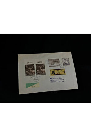 1962 yılında Avusturya'dan taahhütlü Amerika postalanmış Zarf Varış Damgalı
