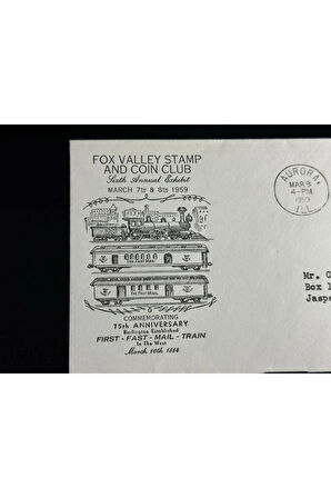 USA 1959 Fox Valley Stamp and Coin Club FDC Amerika Tren Temalı İlk Gün Zarfı