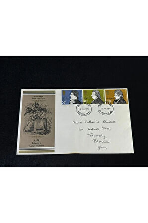 İngiltere FDC 1971 Literary Anniversaries İlk Gün Zarfı Tam Seri