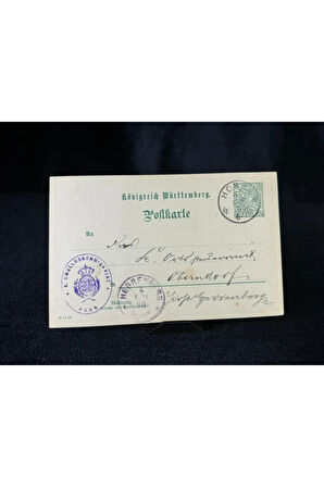 1898 Almanya Würrtemberg Krallığı Postakartı Antiye Resmi Pul 5 Pfennig Amtlicher Verkehr ve damgal