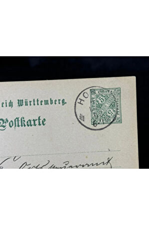 1898 Almanya Würrtemberg Krallığı Postakartı Antiye Resmi Pul 5 Pfennig Amtlicher Verkehr ve damgal