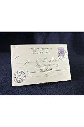 Antiye 1889 yılı Alman Reich döneminden 5 Pfennig kendinden Pullu Post kartı postadan geçmiş varış