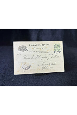 Bavaria Krallığı Antiye 1886 yılı Alman Reich döneminden 3 Pfennig kendinden Pullu Post kartı post