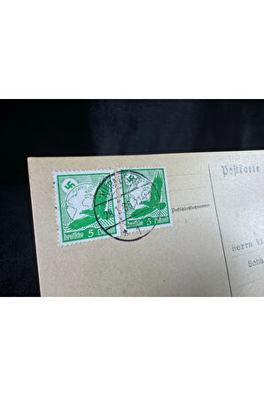 Almanya Nazi Reich Dönemi Posta Kartı AirMail Luftpost 5 Pfennig Gamma Haç Kartal Pullu Uçak postas