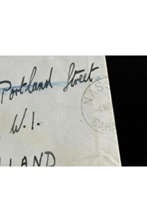 Uçak Postası Air Mail 1949 yılından Bahama'lardan İngiltereye postalanmış 2x 6d Pullu taahhütlü Za