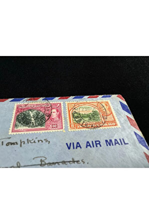 Uçak Postası Air Mail 1942 yılında Trinidad and Tobago dan İngiltere'ye postalanmış 60 ve 8 Cent P