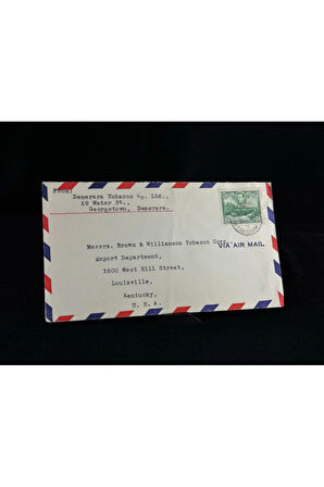 Uçak Postası Air Mail 1936 -1952 yılından British Guiana'dan Amerika'ya postalanmış 24 Cent Pullu