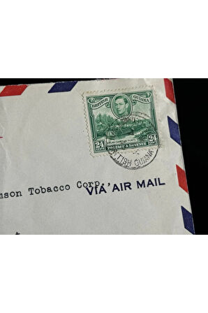 Uçak Postası Air Mail 1936 -1952 yılından British Guiana'dan Amerika'ya postalanmış 24 Cent Pullu
