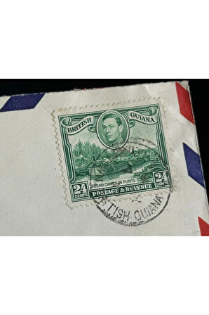 Uçak Postası Air Mail 1936 -1952 yılından British Guiana'dan Amerika'ya postalanmış 24 Cent Pullu