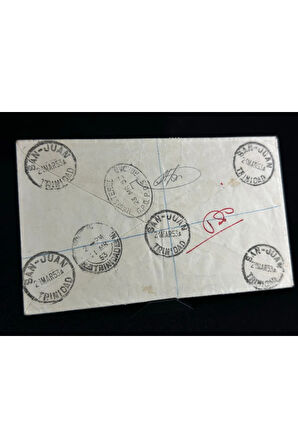 1953 yılında Trinidad and Tobago dan taahhütlü İngiltere'ye postalanmış 8, 12, 24 Cent Pullu Regis