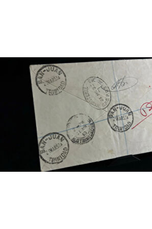 1953 yılında Trinidad and Tobago dan taahhütlü İngiltere'ye postalanmış 8, 12, 24 Cent Pullu Regis