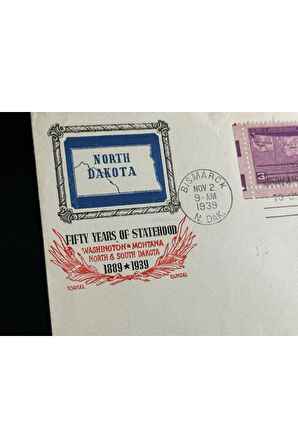 1939 USA FDC AMERİKA N ORTH DAKOTA İlk Gün Zarfı