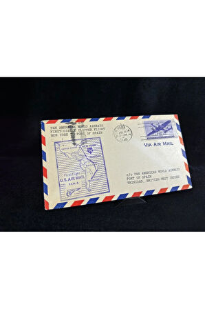 1946 Amerika'dan Trinidad İlk Uçuş İlk Gün Zarf FDC varış Damgalı Uçak Postası Airmail Pan American