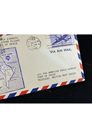 1946 Amerika'dan Trinidad İlk Uçuş İlk Gün Zarf FDC varış Damgalı Uçak Postası Airmail Pan American