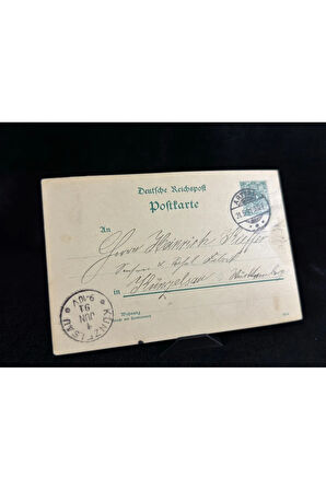 Deutsche Reichspost Antiye 1891 yılı Alman Reich döneminden 5 Pfennig kendinden Pullu Posta kartı p