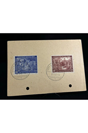 Antiye 12 Pfennig Almanya 1947 Leipziger Messe 2 Adet Leipziger Messe Pullu ve Özel Gün Damgalı