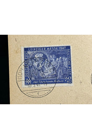 Antiye 12 Pfennig Almanya 1947 Leipziger Messe 2 Adet Leipziger Messe Pullu ve Özel Gün Damgalı