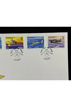 1979 Jersey Uluslararası Hava Rallisi İlk Gün Zarfı FDC 25. Yıldönümü İnternational Air Rally 25. A
