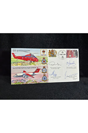 İngiltere Kraliyet Kraliçe Uçuşu İlk Gün Zarfı 1995 THE QUEENS FLİGHT FDC Islak İmzalı Limited 47