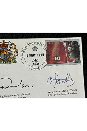 İngiltere Kraliyet Kraliçe Uçuşu İlk Gün Zarfı 1995 THE QUEENS FLİGHT FDC Islak İmzalı Limited 47