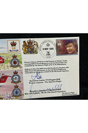 İngiltere Kraliyet Kraliçe Uçuşu İlk Gün Zarfı 1995 THE QUEENS FLİGHT FDC Islak İmzalı Limited 15