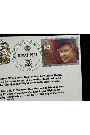 İngiltere Kraliyet Kraliçe Uçuşu İlk Gün Zarfı 1995 THE QUEENS FLİGHT FDC Islak İmzalı Limited 15