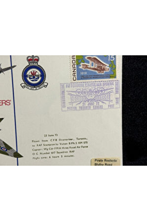KANADA Hava Kuvvetleri Savaş Uçak temalı İlk Gün Zarfı 1972 Dambusters 617 Squadron Islak İmzalı
