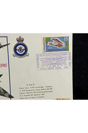 KANADA Hava Kuvvetleri Savaş Uçak temalı İlk Gün Zarfı 1972 Dambusters 617 Squadron Islak İmzalı