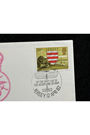 Savaş Uçak Temalı İngiltere S. Jersey Özel Gün Damgalı İlk Gün Zarfı FDC RAF ROYAL AİR FORCE Islak