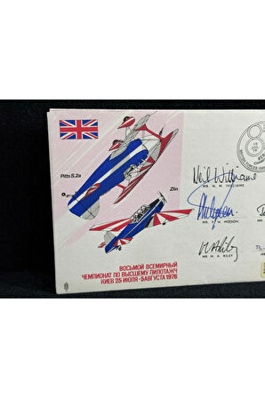 1976 Kiev Akrobatic Uçuş Dünya Şampiyonası 5x İmzalı Limitli AEROPHİLATELY İlk Gün Zarfı Royal Air